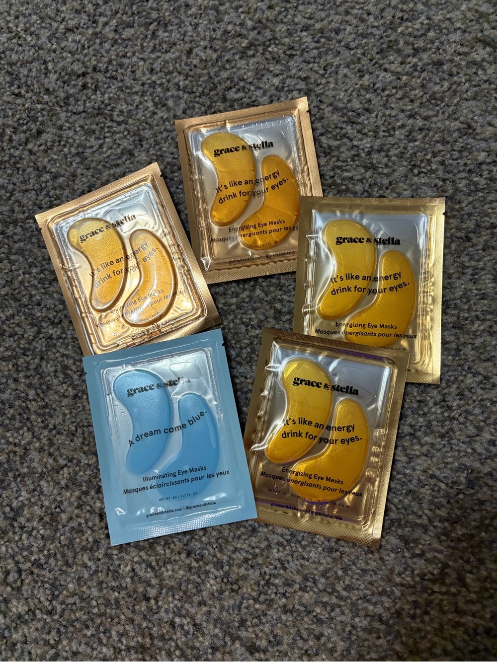 grace & stella Gold and Light Blue Eye Mask Packets